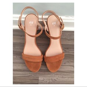 H&M Suede Cognac Wedge Sandals